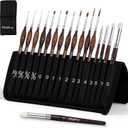 Nicpro 16 PCS Kolinsky Sable Miniature Paint Brushes Dry Brush, Professional Model Paint Brush Set with Cloth Roll, Fine Detail Artist Brush Set for Miniatures, Acrylic & Figures, Model, Watercolor