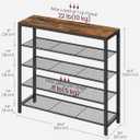 VASAGLE Shoe Rack, 5-Tier Shoe Storage Organizer with 4 Metal Mesh Shelves for 16-20 Pairs and Large Surface for Bags, for Entryway, Hallway, Closet, Industrial, Rustic Brown and Black ULBS15BX