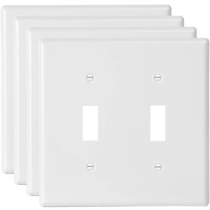 Toggle Light Switch Wall Plate Cover Double Switch Plate 2-Gang Decor Electrical Switch Faceplate, White (4-Pack)