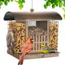 Suet Bird Feeder Outdoor Hanging with 2 Metal Mesh Cages - Attracts Woodpeckers, Finches, Sparrows - Wild Bird Feeder for Garden, Yard Decoration or Gift