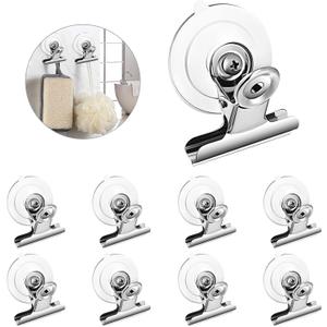 Aufind 8 Packs Suction Cup Clip Plastic Round Suction Cup Clamp Holder Strong Window Glass Suction Cup Clip for Hanging Kitchen Bathroom Office Accessories (White)