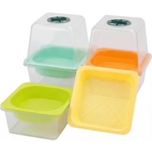 Microgreen Growing Trays, 5" x 5" Sprouting Tray with Humidity Dome, 1.2 mm Small Mesh Holes, BPA Free, Sprouter Kit for Growing Mirco Seeds, Like Broccoli, Alfalfa, Radish, Clover - 4 Pack | Clear