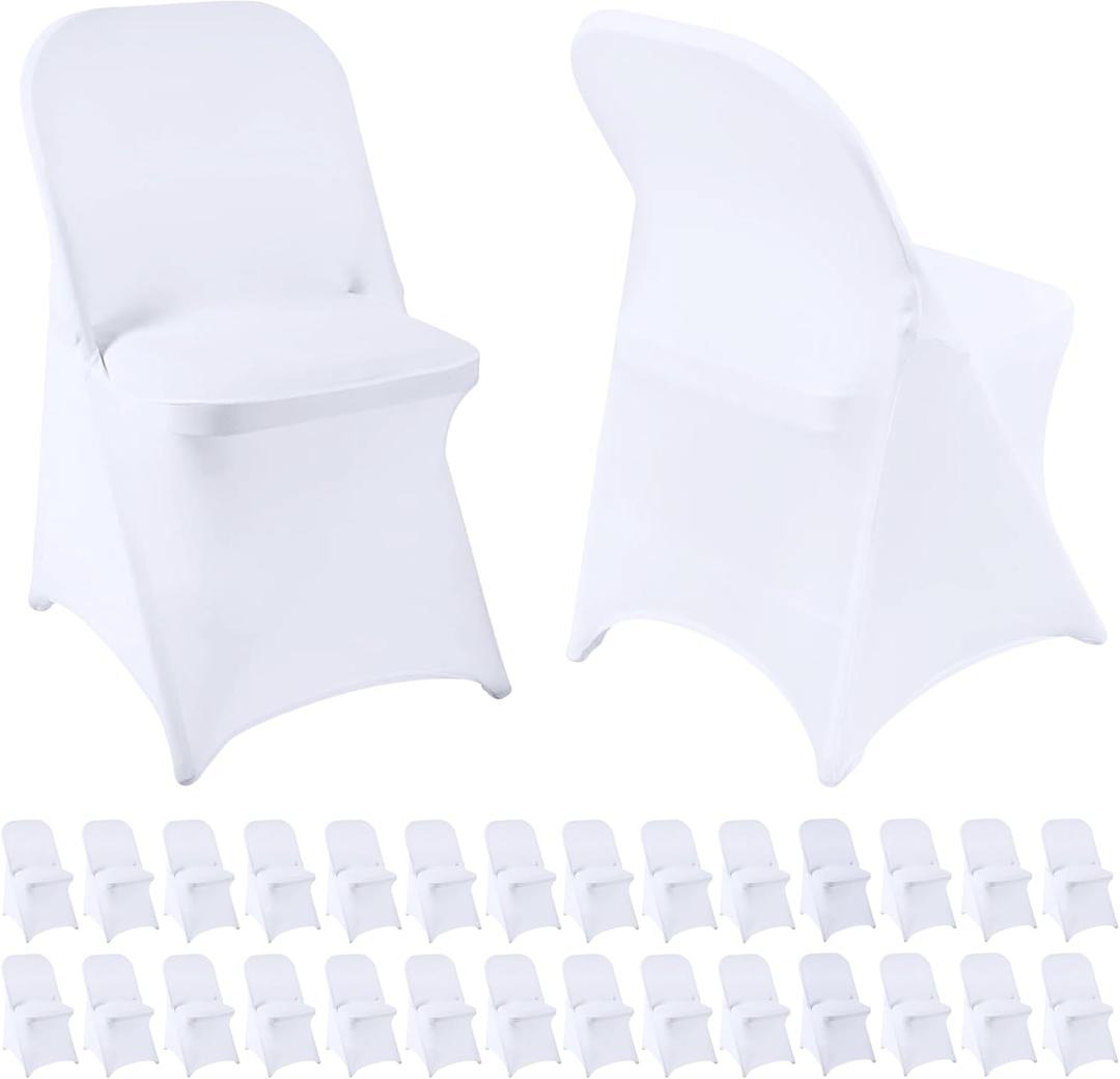 Folding Chair Covers 30 PCS Stretch Spandex Chair Covers Upgraded Universal Washable Fitted Chair Slipcovers Protector for Party, Wedding, Holidays, Banquet, Celebration (White, 30 PCS)
