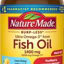 Nature Made Burp Less Ultra Omega 3 Fish Oil Supplements, 1400mg Fish Oil Omega 3 Supplements as Ethyl Esters for Healthy Heart Brain Eyes Support, One Per Day, 90 Softgels