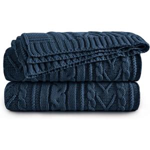 Aormenzy Navy Blue Cable Knit Throw Blankets for Couch Bed Sofa, Acrylic Knitted Blanket, Soft Cozy Throw Blanket, 50" x 60"