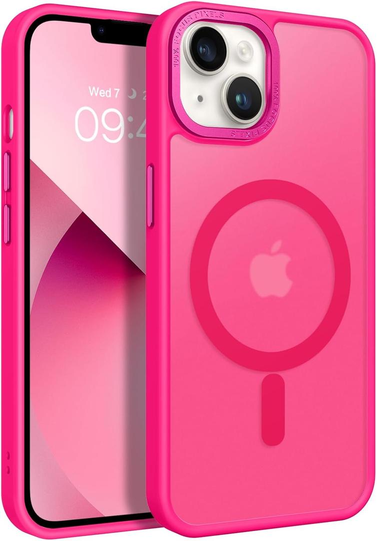 BENTOBEN Magnetic for iPhone 13 Case & iPhone 14 Case [Compatible with Magsafe] Translucent Matte Phone Case iPhone 13/14 Slim Thin Shockproof Women Men Protective Cover Cases, Hot Pink