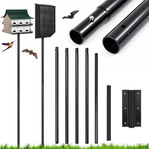 Yaocom 15 FT Heavy Duty Iron Purple Martin Bat House Pole with Ground Socket, Adjustable 5-Section Anti Rust Steel Pole, Bird Feeder Accessories for Outdoors (Black)