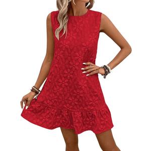 PRSFPN Women's Ruffle Hem Jacquard Dress Casual Sleeveless Tank Floral Mini Dress Smock Wedding Guest Dresses (Red, XX-Large)