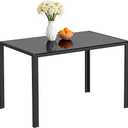 FDW | 47 Inch Glass Dining Table for 4-6 People | Black , Space Saving Kitchen Table with Tempered Glass Table Top | Easy to Assemble, Easy to Clean | Modern Design | For Dining Room