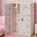 Minamzee 1/12 Dollhouse Wardrobe Closet, Miniature Wooden White Flower Pattern Wardrobe with 3Pcs Clothes Hangers, Magnetic Double Doors Dollhouse Closet for Bedroom Livingroom Furniture Accessory