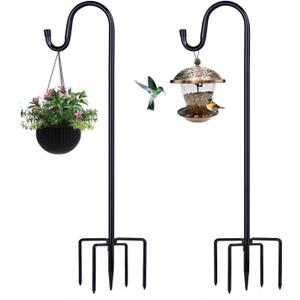 Shepherd Hooks for Outdoor, 2 Pack 62 Inch Bird Feeder Pole with 5 Prongs Base for Hanging Lantern, Hummingbird Feeder, Lightweight Plant, Shepherds Hook for Bird Feeders for Outside