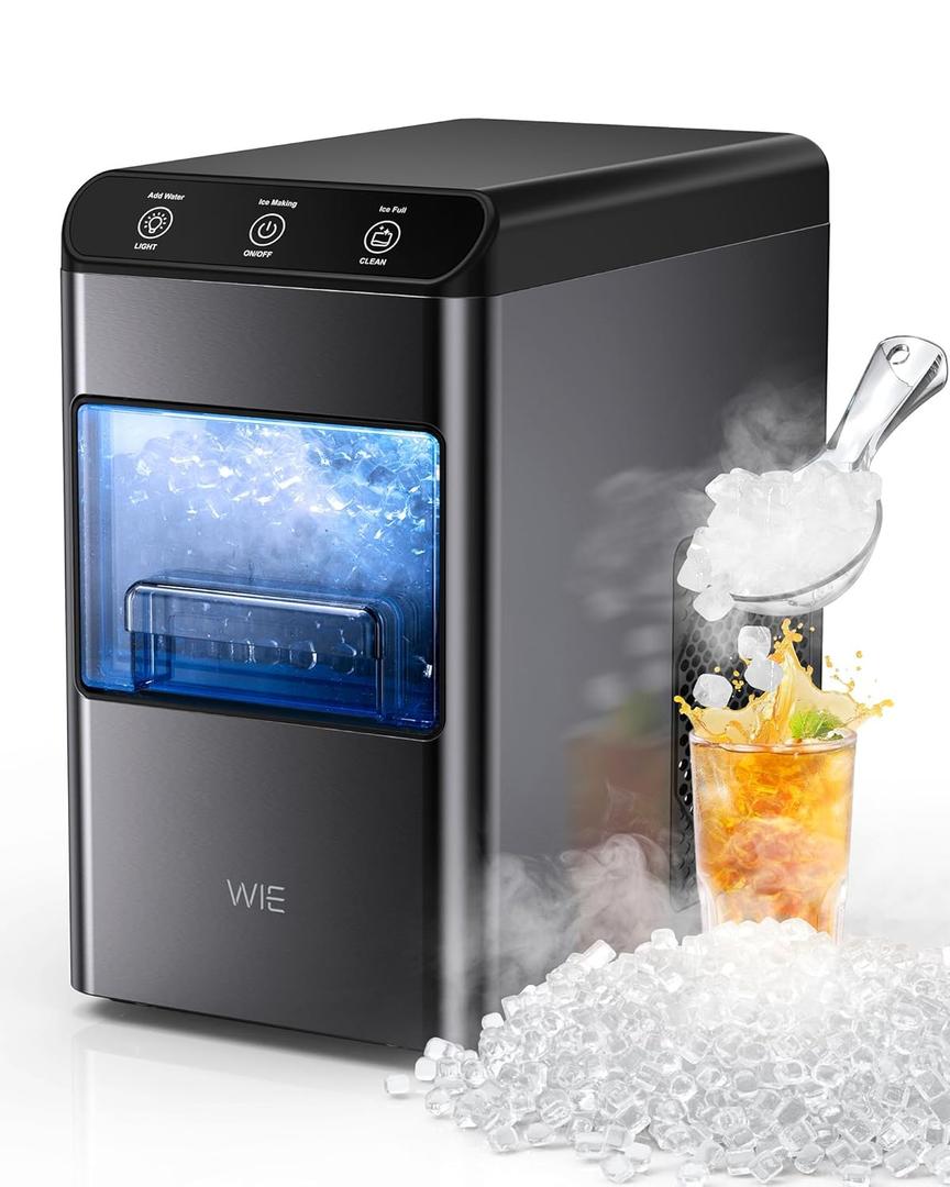 Compact Nugget Ice Maker for Home, Nugget Ice Maker Countertop 37LBS Capacity for Kitchens Portable Self-Cleaning Ice Machine Chewable Pellet, Featuring an LED Display for Easy Operation.