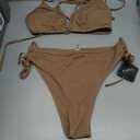 ZAFUL Women's High Cut Bikini Sets Ribbed V-Wire Cami Bikini Two Piece Swimsuit (Brown, XL)