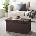 SONGMICS MAZIE Collection - 30 Inches Storage Ottoman Bench with Flipping Lid, Storage Chest Footstool, Load 660 lb, for Entryway, Living Room, Bedroom, Synthetic Leather, Brown ULSF45BR, 15"D x 30"W x 15"H