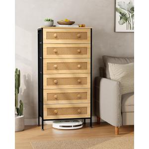 Crestlive Products Rattan Dresser Storage Tower, Tall Fabric Dresser, Chests of Drawers, Wood Top - Organizer Unit for Bedroom, Hallway, Entryway, Closets (Natural, 6 Drawers)