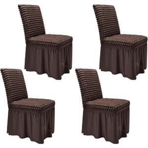 NICEEC High Stretch Chair Covers for Dining Chairs Covers Set of 4 Removable Dining Room Chair Covers with Skirt Spandex Parson Chair Slipcovers Protector for Kitchen Wedding Party Banquet(Brown)