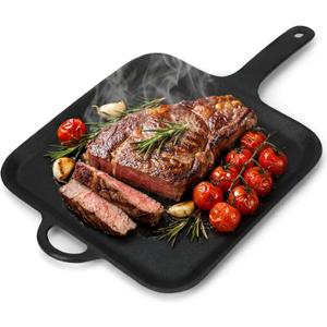 12 Inch Cast Iron Square Griddle, Seasoned Skillets with Ring Handle, Heat Resistant Griddle for Pancakes, Eggs, Steak, Durable Griddles for Stove Top Oven Safe for Kitchen Cooking
