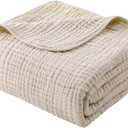 Yoofoss Muslin Blanket 100% Organic Cotton Throw Large 90" x 90" for Bed Couch Summer Gauze Blanket for Adults Lightweight and Breathable Apricot White