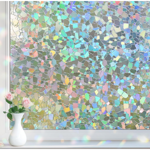 DOWELL Window Privacy Film Rainbow Film, Stained Glass Decorative Sticker, Static Cling Non-Adhesive Glass Clings, Sun Blocking Heat Control Window Coverings for Home Door, 17.5" x 78.7"