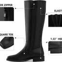 Shoe'N Tale Knee High Boots for Women Block Low Heel Stretchy Square Toe with Side Zipper Fall and Winter Fashion Comfortable Boots