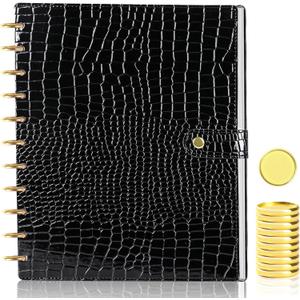PU Leather 8.5*11in Discbound Cover And Disc Set with 11 Pcs Discbound Discs 1in Disc Bound Notebook Accessories Discbound Planner Cover Notebook Planner System For Office(Not Including Book) ((Black)