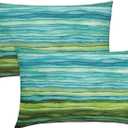 Teal Blue Green Pillow Covers 12X20 Inch Watercolor Aqua Waves Brush Lumbar Pillow Cases Abstract Striped Sea Splash Recgantle Throw Pillows Set of 2 Home Decor for Room Bedroom Bed Cushion Outdoor (Ns-green Stripes)
