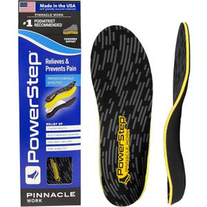 PowerStep Pinnacle Work Insoles, Work Boot Arch Support, Plantar Fasciitis Relief, Pronation, Arch Support Shoe Inserts, Orthotic for Men and Women, Made in The USA (Black/Yellow)