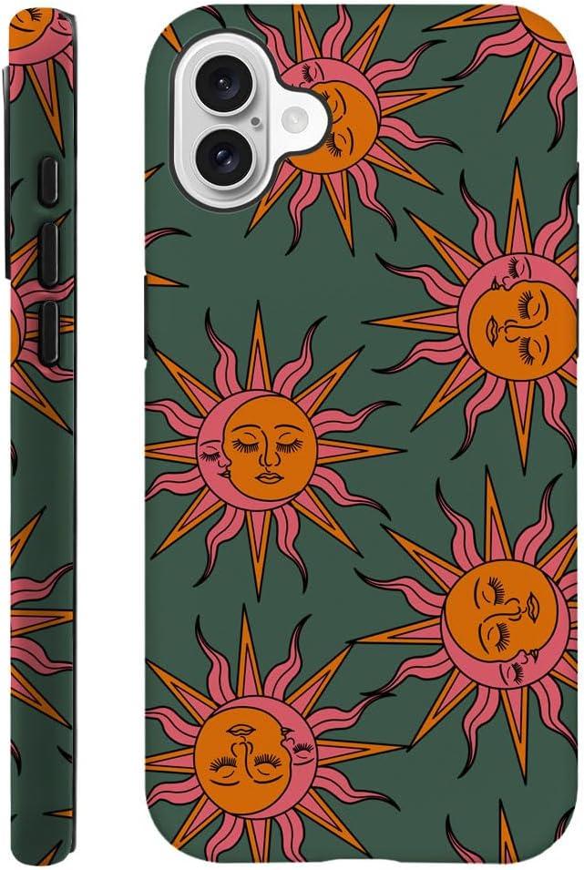DAIZAG Case Compatible with for iPhone 16,Pink Orange Sun Moon Faces Phone Case for iPhone 16 for Girl Women Boy Men