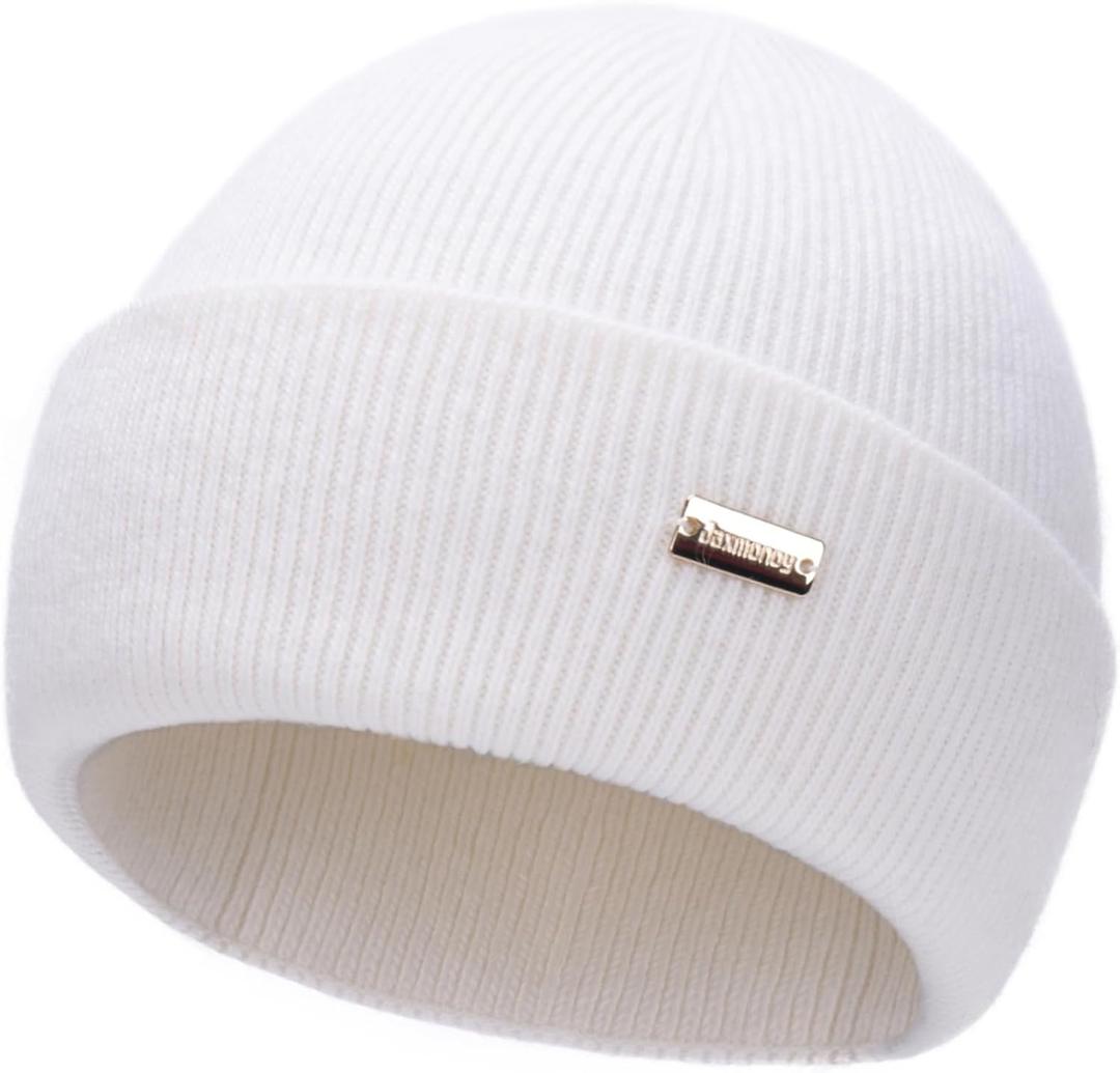 jaxmonoy Knit Beanie for Men Women Cuffed Thick Warm Unisex Knitted Winter Hat Slouchy Skull Beanies Cap (White)