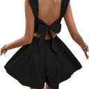 SweatyRocks Women's Bow Tie Back Ruffle Sleeveless Wide Leg Rompers Summer Vacation Short Jumpsuit, Black, L