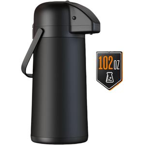 Coffee Carafe for Keeping Hot, 102OZ / 3L Airpot Coffee Dispenser with Pump, Extra Large Thermos for Hot Drinks, Tea & Liquid Stainless Steel Insulated Beverage Urn for Hot Water & Party Use, Black