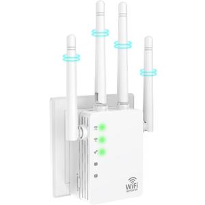 WiFi Extender Signal Booster, Up to 12880 Sq.ft and 105 Devices, 1200Mbps Dual-Band Speed, 1 Ethernet Port, Easy Set up