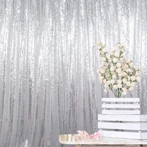 ShinyBeauty Silver Sequin Photo Backdrop 7x7ft - High-Grade Glittering Sequin Fabric Wall Backdrop for Wedding, Birthday, Baby Shower,Party Drapes(Silver) (7FTx7FT)