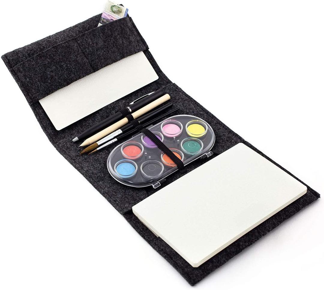 Three by Three Seattle jOTBLOCK Travel Postcard Watercolor Paint Set, Watercolor Set Includes 12 Blank Postcards, 2 Brushes, 8 Paint Colors, Palette, Pencil & Ballpoint Pen
