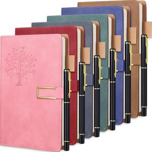 Xinnun 6 Set Tree of Life Refillable Writing Journal for Women Men Christmas Pen and Notebook Gift Set Hardcover Lined Notebooks with Ballpoint Pens for Xmas Employee Coworker Gifts(Bright Color)