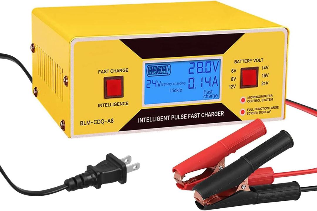 Car Battery Charger Automatic, 6/8/12/14/16/24V Adjustable Voltage Battery Charger 0-10A, Battery Maintainer, Smart Trickle Charger for Golf Cart, Car,Automotive,Motorcycle,Lawn Mower,Marine,Boat,ATV