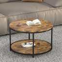 NSdirect Round Coffee Table, 25.6" Small Coffee Table for Living Room,2-Tier Rustic Wood Desktop with Storage Shelf Modern Design Home Furniture(Brown)