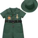 Wild One Birthday Outfit Girl Short Sleeve Safari Jumpsuit with Safari Hat Baby Safari Outfit Zookeeper Toddler Jungle Safari theme Photo Shoot Outfits Dark Green 18-24 Months