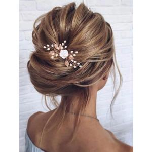 Gorais Flower Bride Wedding Hair Comb Pearl Bridal Hair Pieces Leaf Hair Accessories for Women and Girls (c-rose gold)