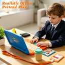 Home Office Pretend Play Toys for Kids, 20PCS Mini Workspace with Laptop, Calculator, Mug, ID Badge & Desk Supplies, Work from Home Toddler Role Play Set, Birthday Gift for Boys Girls Ages 3+, Child-size