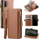 Antsturdy Compatible with Samsung Galaxy Note 10+ Plus Case Wallet with Card Holder for Women Men Phone Case RFID Blocking PU Leather Flip Cover with Strap Zipper Credit Card Slots,Light Brown