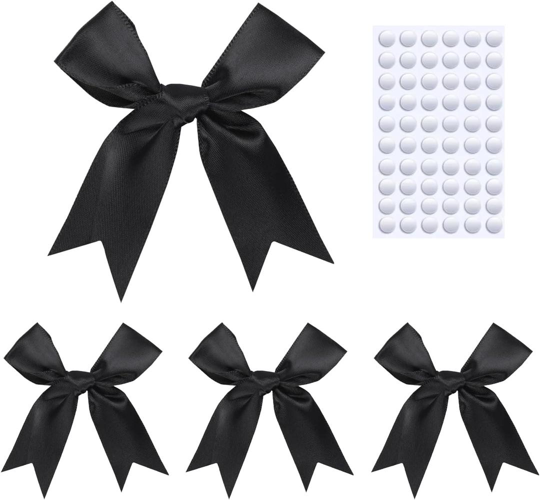 Elegant Gift Wrap Bows, 50PCS 3.3 Inch Mini Satin Ribbon Bows for Crafts Treat Bags Cake Baking Christmas Party Decors Wedding Birthday Baby Shower Valentines (Black)
