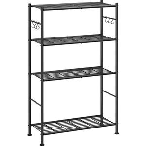 Sakugi Storage Shelves - 4-Tier Spacious Shelf Organizer with Hooks & Leveling Feet, Easy to Assemble, Rust-Resistant Garage Shelving for Kitchen, Pantry, Bedroom, 33.2" x 12.7" x 57.3", Black