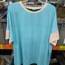 DOLNINE Plus-Size-Tops for Women Summer Color Block Shirts Casual Crewneck Tees Trendy Going Out Side Split Tunics 2XL