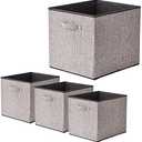 Foldable Storage Bin [set of 4] Fabric Organizer Container Cube Basket with Handles, 13 x 15 x 13 inch (Gray)
