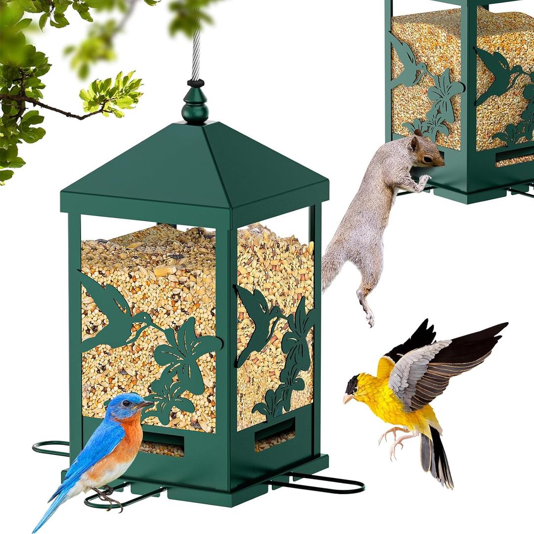 Squirrel Proof Bird Feeder for Outdoors Hanging, 6LBS Extra Large Capacity Hanging Metal Bird Feeder with Weight-Activated Perches, Wild Bird Feeders for Outside Finch, Cardinal, Blue Jay