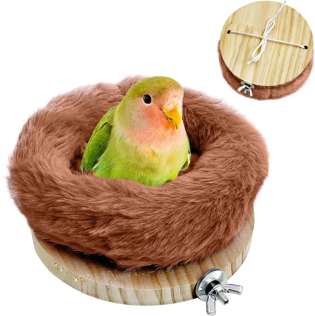 Hamiledyi Bird Bed for Cage Plush Parrot Hanging Hammock Warm Bird Nest Parrot Nest House Snuggle Hut Birds Sleeping Bed Soft Warm Hammock for Parakeet Lovebird Cockatoos Budgies(Brown)