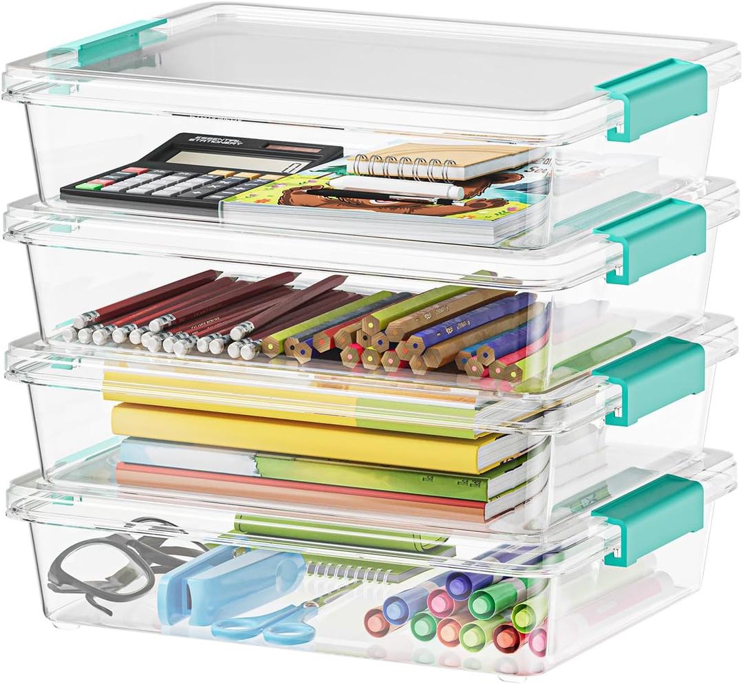 SpaceAid 6 Qt Plastic Storage Bins with Lids, Clear Sensory Bin Craft Organizers and Storage, Stackable Art Containers for Home, Office and School Supplies, 4 pack