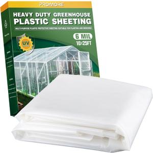 6 Mil Plastic Sheeting 10x25 FT Clear, Greenhouse Plastic Sheeting Heavy Duty, Polyethylene Film, UV Resistant, Tear-Proof, for Garden, Agriculture, Painting Floor Protection