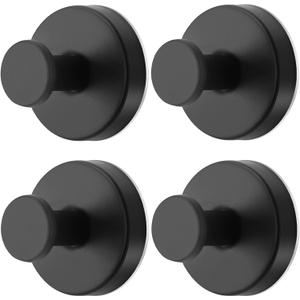Black Waterproof Suction Cup Hooks, 4-Pack Heavy Duty Stainless Steel No Drill Shower Hooks for Hanging Towels, Robes, Loofahs, Holder Holds Strong on Tile, Glass, Mirror, Wall, Bathroom Door, Black